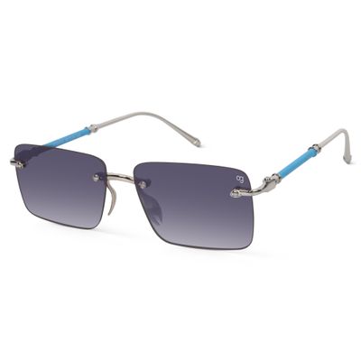 Kylro Rectangle Rimless Black & Silver Sunglasses Shop Kylro Rectangle Rimless Black & Silver Sunglasses