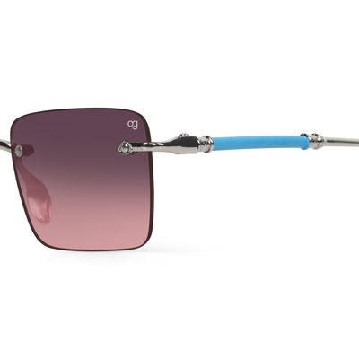 Buy Kylro Rectangle Rimless Pink &amp; Silver Sunglasses Online