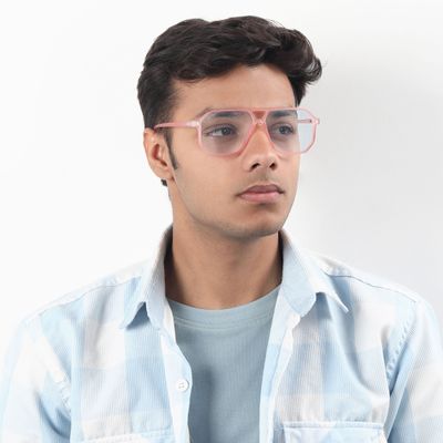 Buy Shell Pink Hexagonal Blue Screen Glasses