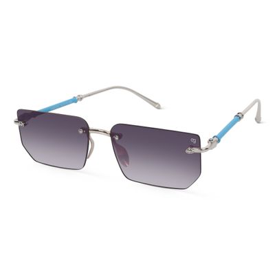 Shop Solvy Rectangle Rimless Black &amp; Silver Sunglasses