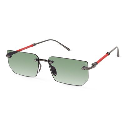 Shop Solvy Rectangle Rimless Green &amp; Metalic Sunglasses