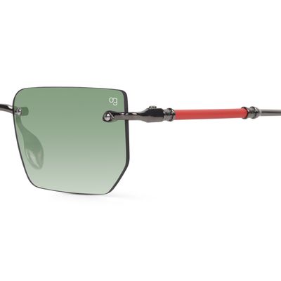Buy Solvy Rectangle Rimless Green &amp; Metalic Sunglasses Online