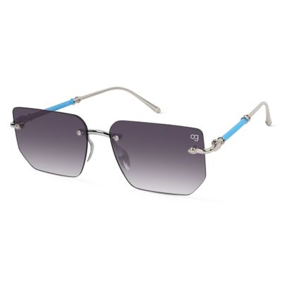 Shop Vesko Rectangle Rimless Black &amp; Silver Sunglasses